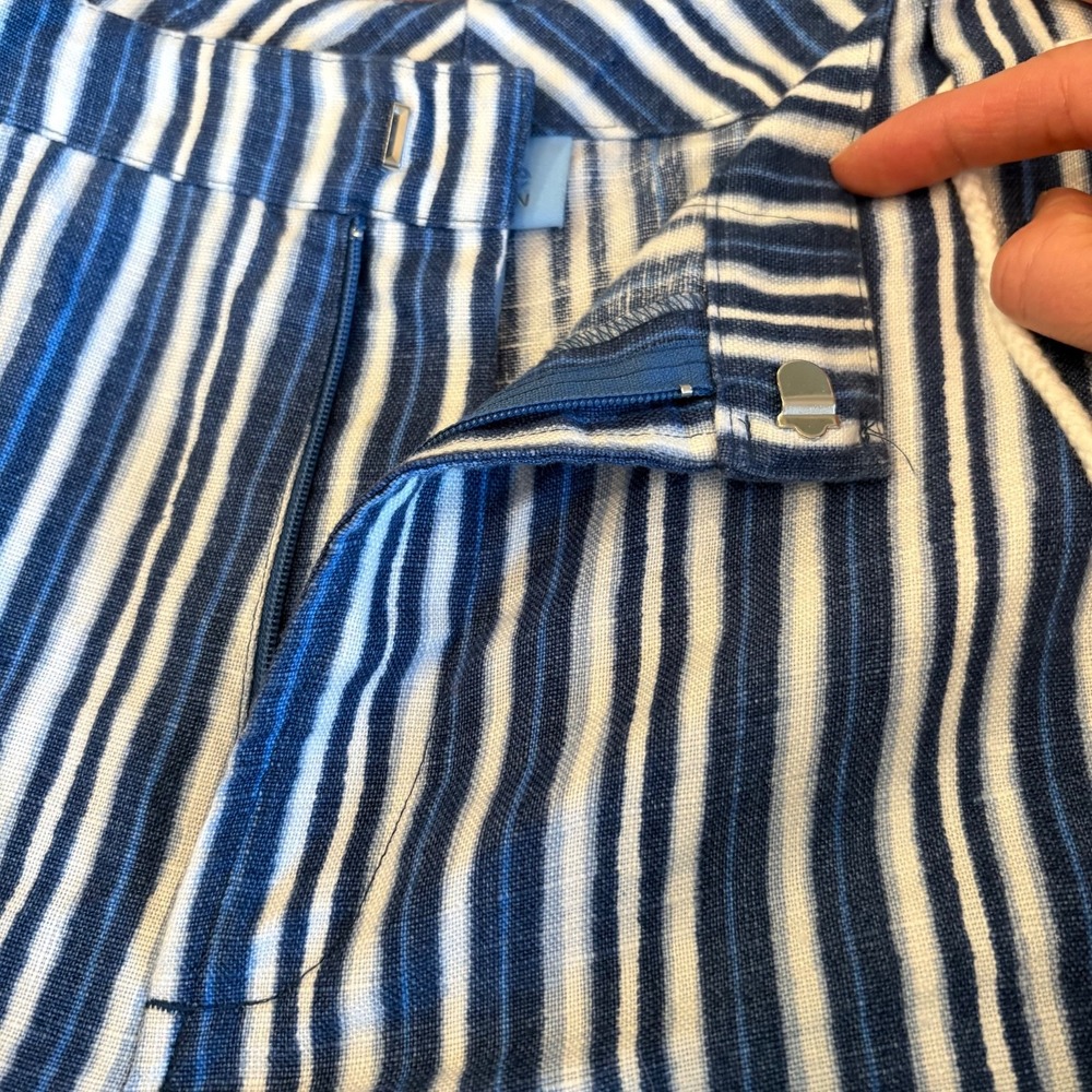 Sigrid Olsen So Blue Linen Pants Women's Sz 10 Blue White Coastal Resort Beach - Picture 9 of 10